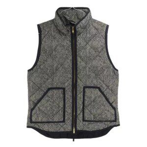 J. Crew Womens Black Tan Small Herringbone Vest Jacket Down & Feather In…